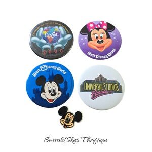 Vintage Disney button pins Mickey Minnie universal studios epcot free shipping